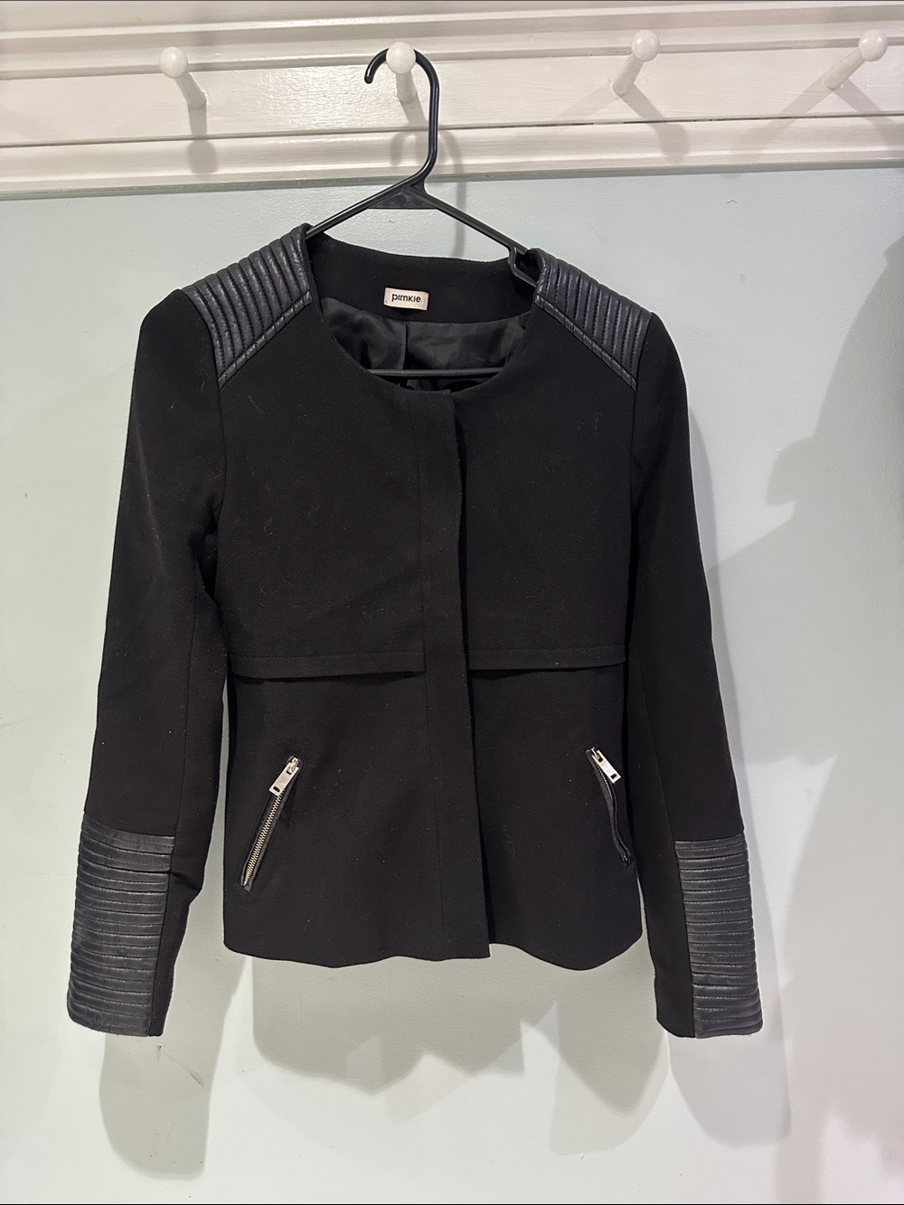 Pimkie Black Collarless Blazer with Quilted Accents